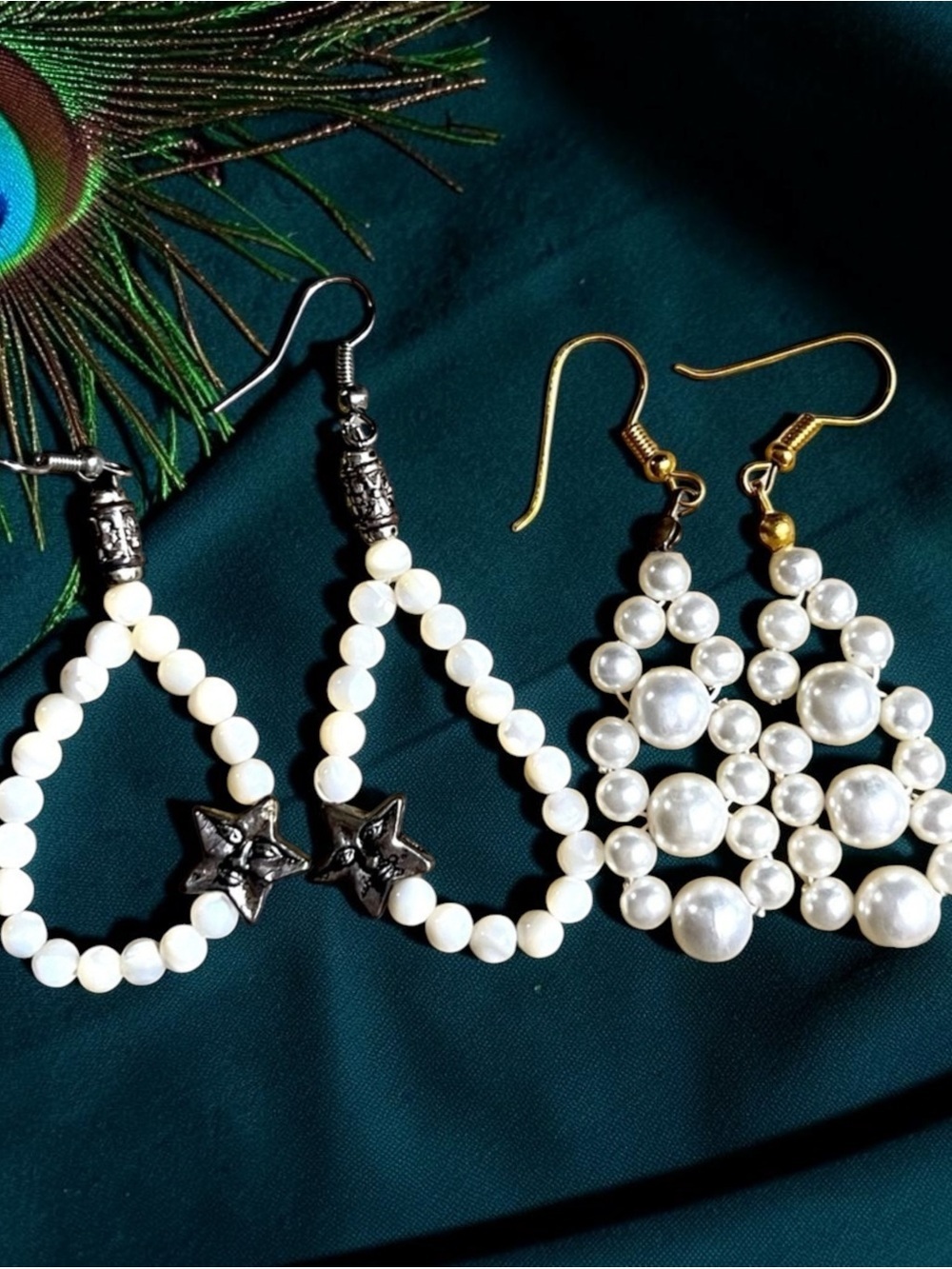 Set/2 Pearl Beaded Handmade Earrings